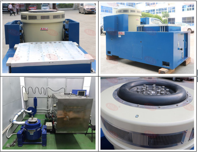 Horizontal vibration test equipment with air cooling — side view